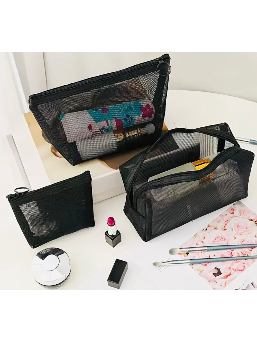 >SALE< New - Chic - 3 Piece Matching Cosmetic/Accessories Bags - Black